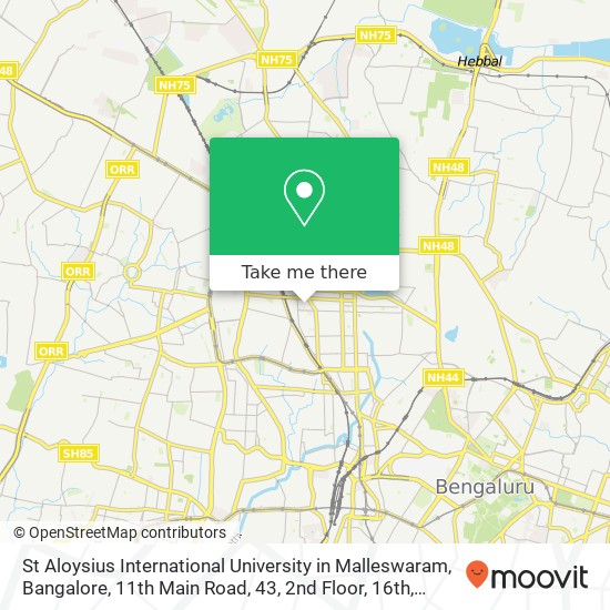 St Aloysius International University in Malleswaram, Bangalore, 11th Main Road, 43, 2nd Floor, 16th map