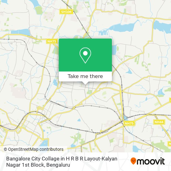 Bangalore City Collage in H R B R Layout-Kalyan Nagar 1st Block map