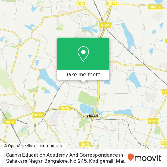 Saanvi Education Academy And Correspondence in Sahakara Nagar, Bangalore, No 245, Kodigehalli Main map