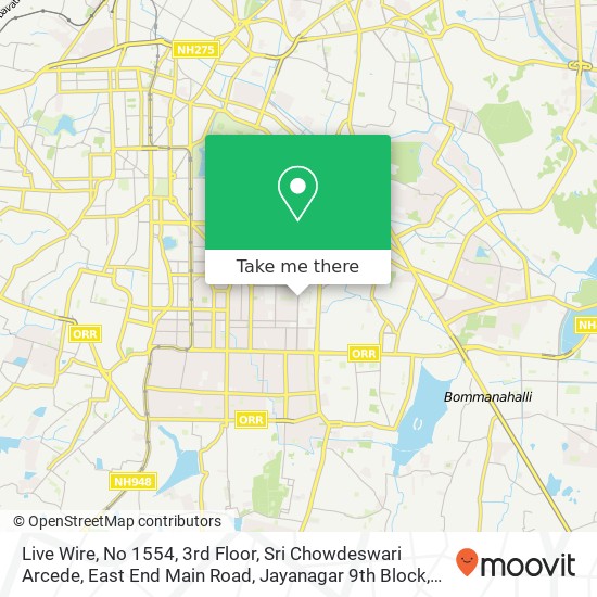 Live Wire, No 1554, 3rd Floor, Sri Chowdeswari Arcede, East End Main Road, Jayanagar 9th Block, Ban map