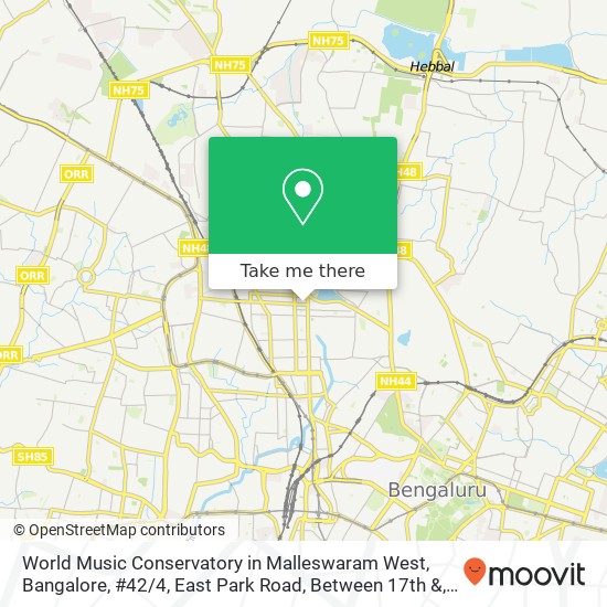 World Music Conservatory in Malleswaram West, Bangalore, #42 / 4, East Park Road, Between 17th &, 18t map