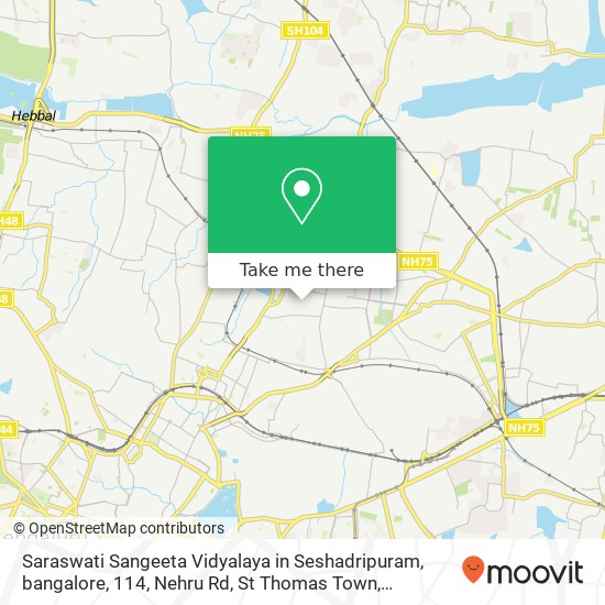 Saraswati Sangeeta Vidyalaya in Seshadripuram, bangalore, 114, Nehru Rd, St Thomas Town, Kacharakan map