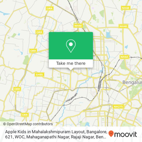 Apple Kids in Mahalakshmipuram Layout, Bangalore, 621, WOC, Mahaganapathi Nagar, Rajaji Nagar, Beng map
