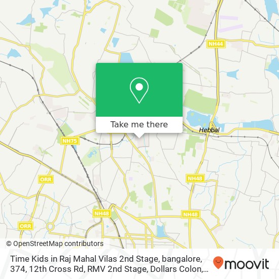 Time Kids in Raj Mahal Vilas 2nd Stage, bangalore, 374, 12th Cross Rd, RMV 2nd Stage, Dollars Colon map