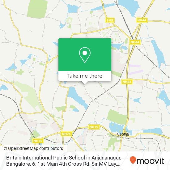 Britain International Public School in Anjananagar, Bangalore, 6, 1st Main 4th Cross Rd, Sir MV Lay map