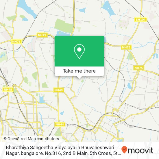 Bharathiya Sangeetha Vidyalaya in Bhuvaneshwari Nagar, bangalore, No.316, 2nd B Main, 5th Cross, 5t map