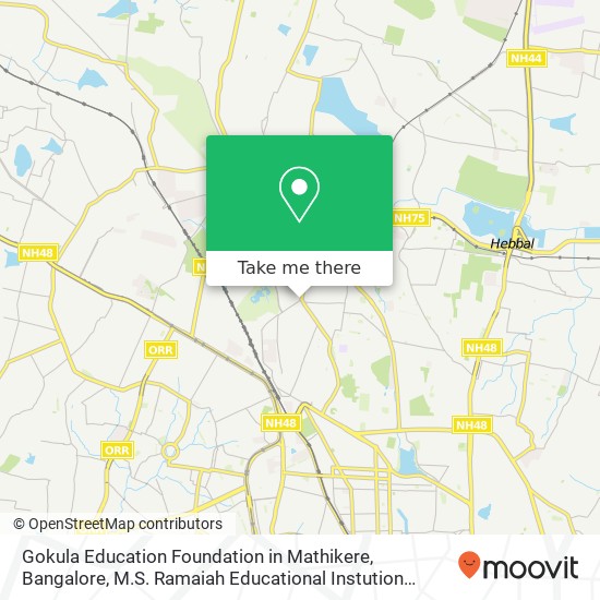 Gokula Education Foundation in Mathikere, Bangalore, M.S. Ramaiah Educational Instution Gnanagangot map