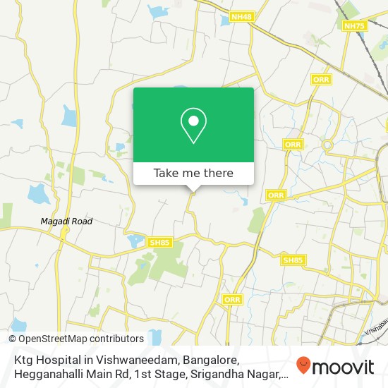 Ktg Hospital in Vishwaneedam, Bangalore, Hegganahalli Main Rd, 1st Stage, Srigandha Nagar, Hegganah map