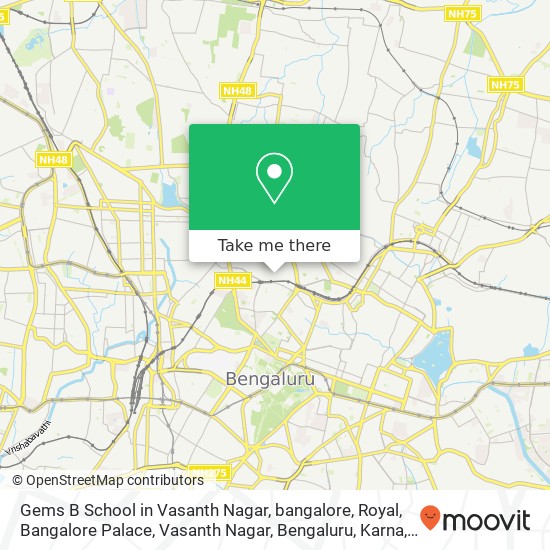 Gems B School in Vasanth Nagar, bangalore, Royal, Bangalore Palace, Vasanth Nagar, Bengaluru, Karna map