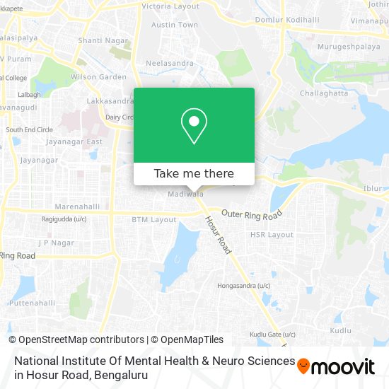 National Institute Of Mental Health & Neuro Sciences in Hosur Road map