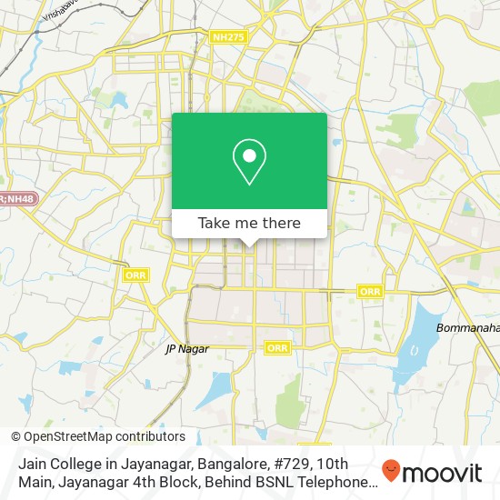 Jain College in Jayanagar, Bangalore, #729, 10th Main, Jayanagar 4th Block, Behind BSNL Telephone E map