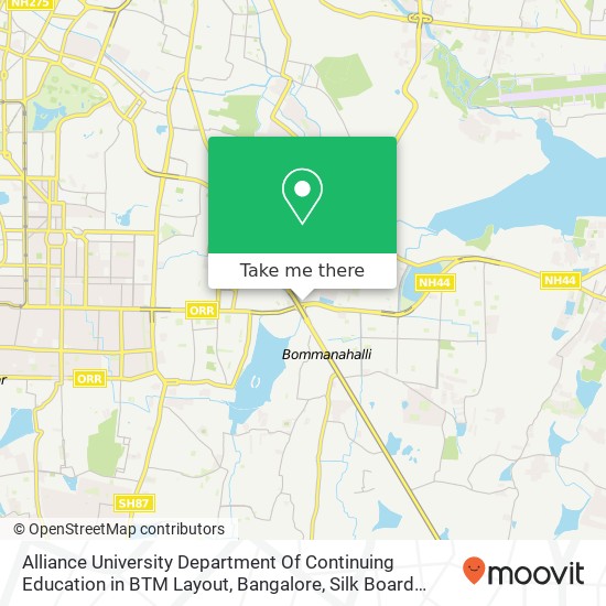 Alliance University Department Of Continuing Education in BTM Layout, Bangalore, Silk Board Flyover map