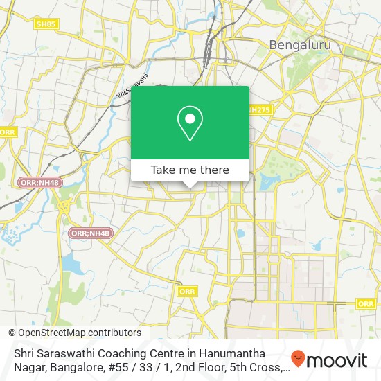 Shri Saraswathi Coaching Centre in Hanumantha Nagar, Bangalore, #55 / 33 / 1, 2nd Floor, 5th Cross, map