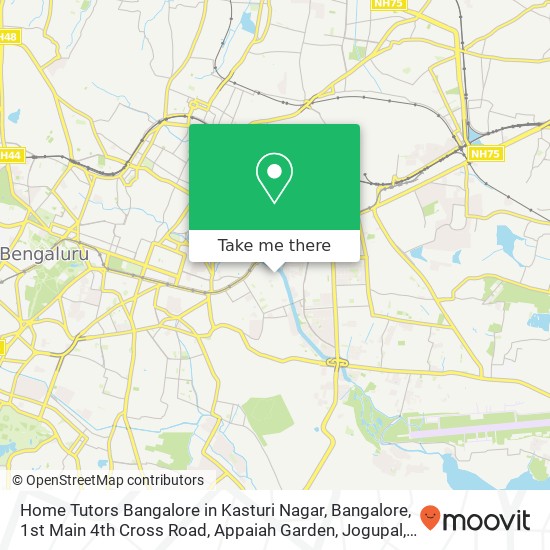 Home Tutors Bangalore in Kasturi Nagar, Bangalore, 1st Main 4th Cross Road, Appaiah Garden, Jogupal map