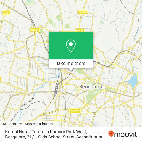 Komal Home Tutors in Kumara Park West, Bangalore, 21 / 1, Girls School Street, Seshadripuram Main Roa map