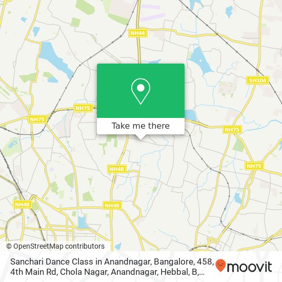 Sanchari Dance Class in Anandnagar, Bangalore, 458, 4th Main Rd, Chola Nagar, Anandnagar, Hebbal, B map