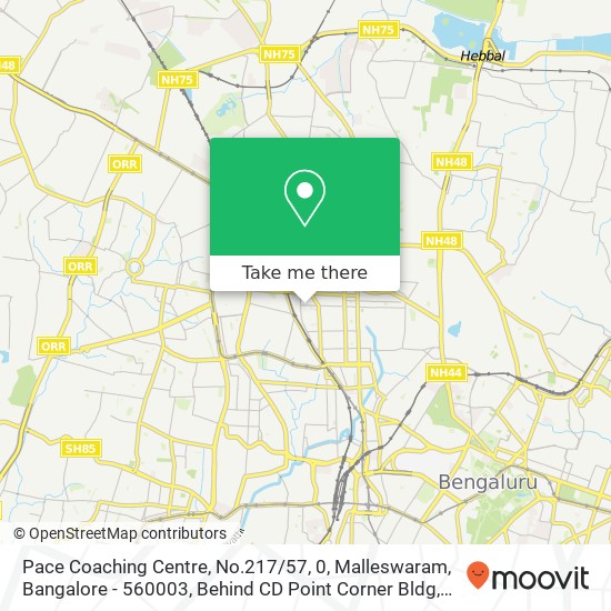 Pace Coaching Centre, No.217 / 57, 0, Malleswaram, Bangalore - 560003, Behind CD Point Corner Bldg map