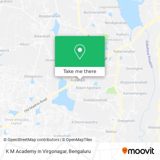 K M Academy in Virgonagar map
