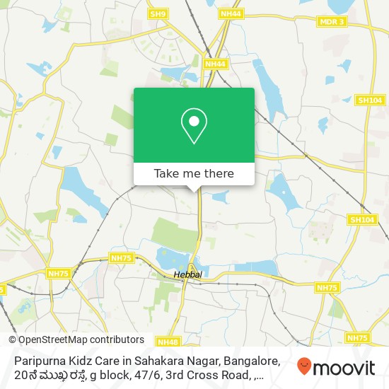 Paripurna Kidz Care in Sahakara Nagar, Bangalore, 20ನೆ ಮುಖ್ಯ ರಸ್ತೆ, g block, 47 / 6, 3rd Cross Road, map