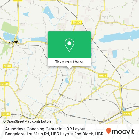 Arunodaya Coaching Center in HBR Layout, Bangalore, 1st Main Rd, HBR Layout 2nd Block, HBR Layout, map