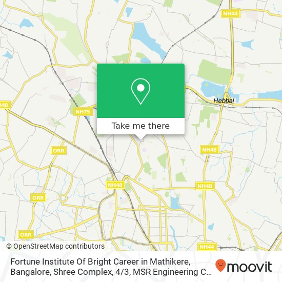 Fortune Institute Of Bright Career in Mathikere, Bangalore, Shree Complex, 4 / 3, MSR Engineering Col map