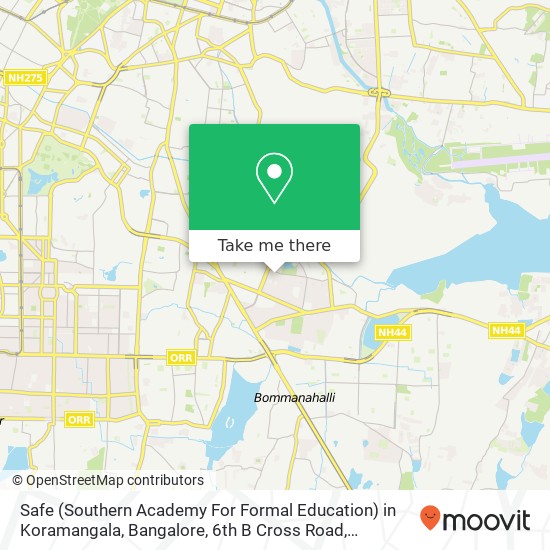 Safe (Southern Academy For Formal Education) in Koramangala, Bangalore, 6th B Cross Road, Koramanga map