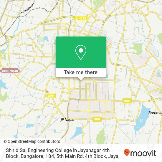 Shirid Sai Engineering College in Jayanagar 4th Block, Bangalore, 184, 5th Main Rd, 4th Block, Jaya map
