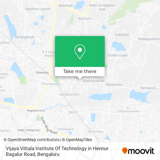 Vijaya Vittala Institute Of Technology in Hennur Bagalur Road map