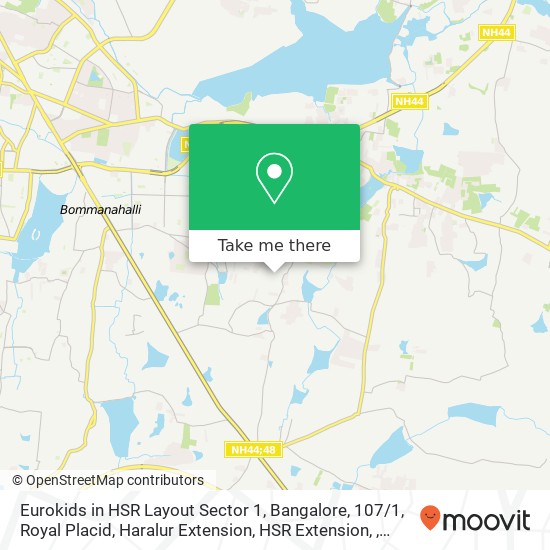 Eurokids in HSR Layout Sector 1, Bangalore, 107 / 1, Royal Placid, Haralur Extension, HSR Extension, map