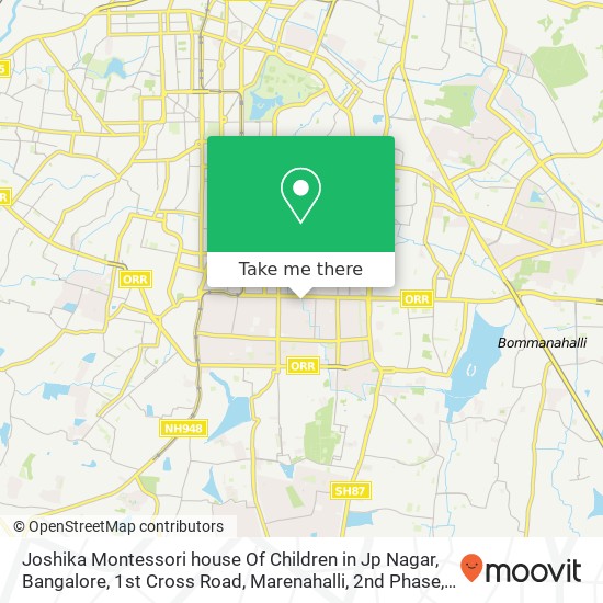 Joshika Montessori house Of Children in Jp Nagar, Bangalore, 1st Cross Road, Marenahalli, 2nd Phase map