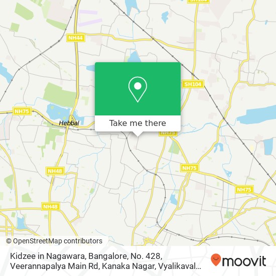 Kidzee in Nagawara, Bangalore, No. 428, Veerannapalya Main Rd, Kanaka Nagar, Vyalikaval HBCS Layout map