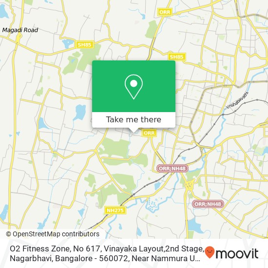 O2 Fitness Zone, No 617, Vinayaka Layout,2nd Stage, Nagarbhavi, Bangalore - 560072, Near Nammura Up map