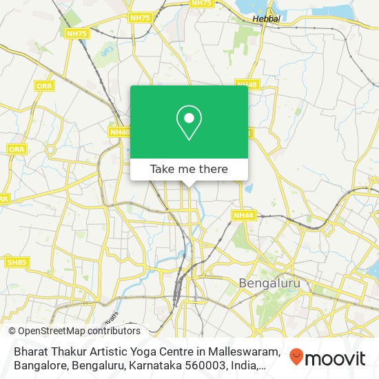 Bharat Thakur Artistic Yoga Centre in Malleswaram, Bangalore, Bengaluru, Karnataka 560003, India map