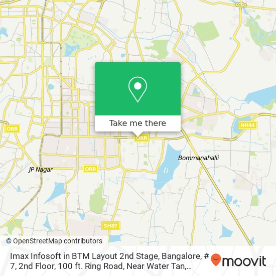 Imax Infosoft in BTM Layout 2nd Stage, Bangalore, # 7, 2nd Floor, 100 ft. Ring Road, Near Water Tan map