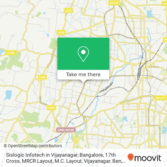 Sislogic Infotech in Vijayanagar, Bangalore, 17th Cross, MRCR Layout, M.C. Layout, Vijayanagar, Ben map