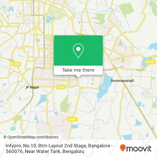 Infypro, No.10, Btm Layout 2nd Stage, Bangalore - 560076, Near Water Tank map