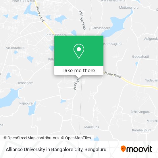 Alliance University in Bangalore City map