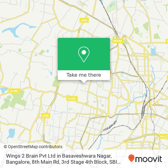 Wings 2 Brain Pvt Ltd in Basaveshwara Nagar, Bangalore, 8th Main Rd, 3rd Stage 4th Block, SBI Staff map