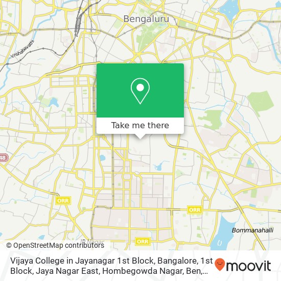 Vijaya College in Jayanagar 1st Block, Bangalore, 1st Block, Jaya Nagar East, Hombegowda Nagar, Ben map