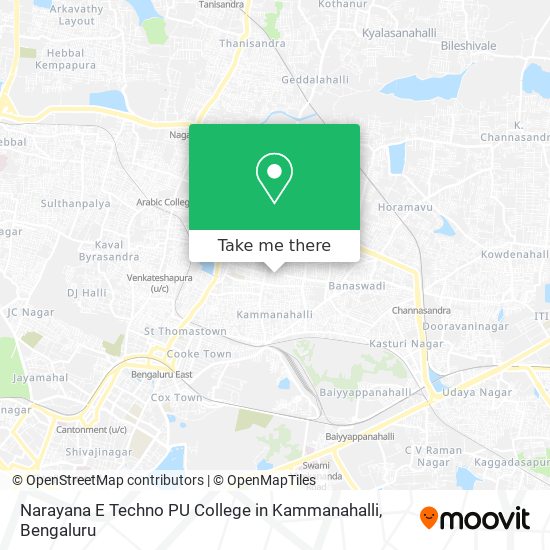 Narayana E Techno PU College in Kammanahalli map
