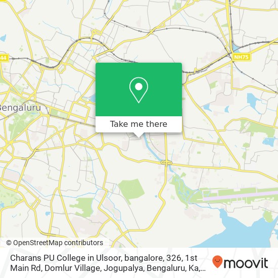 Charans PU College in Ulsoor, bangalore, 326, 1st Main Rd, Domlur Village, Jogupalya, Bengaluru, Ka map