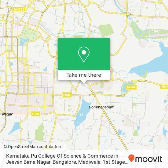 Karnataka Pu College Of Science & Commerce in Jeevan Bima Nagar, Bangalore, Madiwala, 1st Stage, BT map