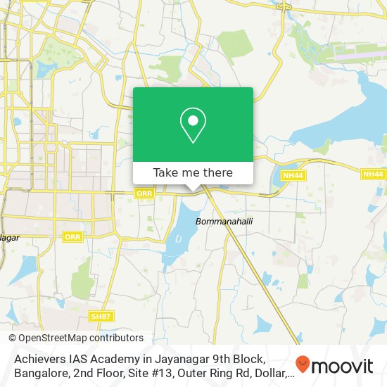 Achievers IAS Academy in Jayanagar 9th Block, Bangalore, 2nd Floor, Site #13, Outer Ring Rd, Dollar map