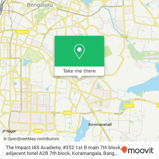 The Impact IAS Academy, #352 1st B main 7th block, adijecent hotel A2B 7th block, Koramangala, Bang map