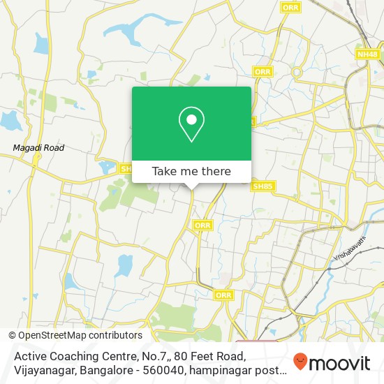 Active Coaching Centre, No.7,, 80 Feet Road, Vijayanagar, Bangalore - 560040, hampinagar post offic map