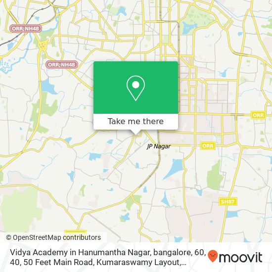 Vidya Academy in Hanumantha Nagar, bangalore, 60, 40, 50 Feet Main Road, Kumaraswamy Layout, Bengal map