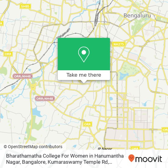 Bharathamatha College For Women in Hanumantha Nagar, Bangalore, Kumaraswamy Temple Rd, Hanumanthnag map