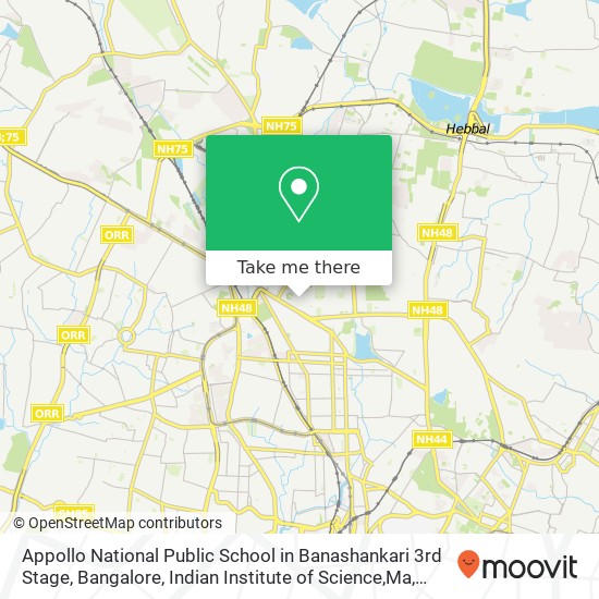 Appollo National Public School in Banashankari 3rd Stage, Bangalore, Indian Institute of Science,Ma map
