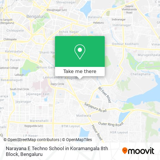 Narayana E Techno School in Koramangala 8th Block map