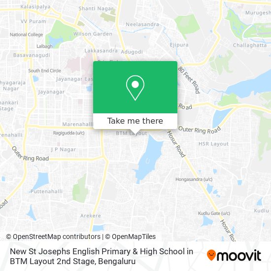 New St Josephs English Primary & High School in BTM Layout 2nd Stage map